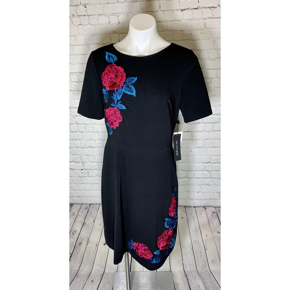 JAX Black Label Black Embroidered Flower Dress